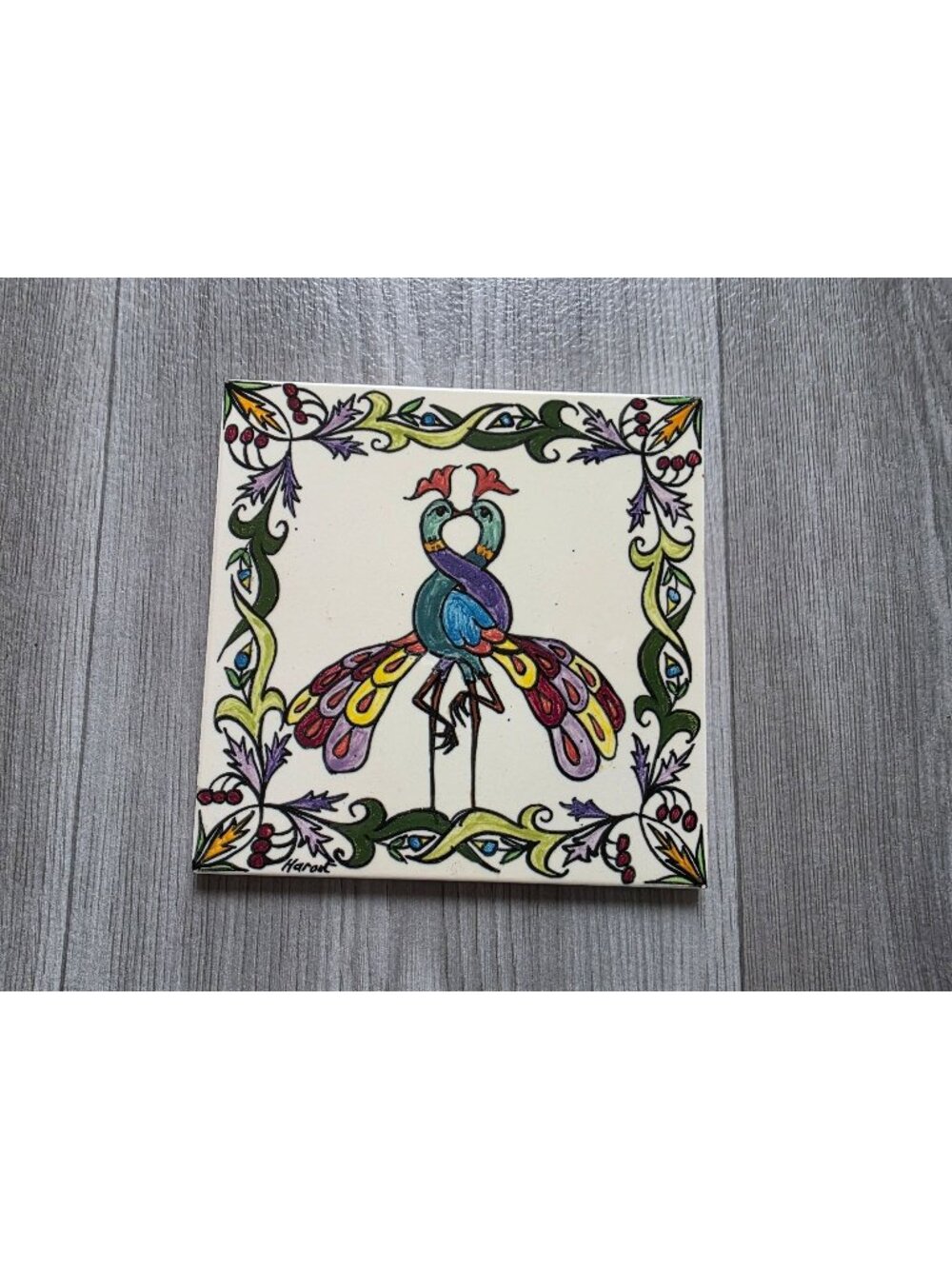 Hand-Painted Italian Ceramic Tile Peacock Design 6" Wall Decor Trivet Marazzi